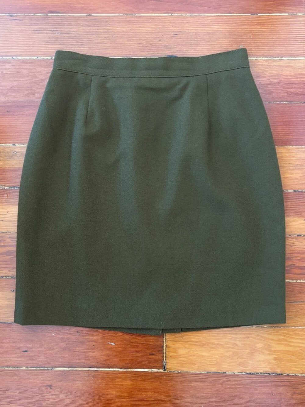 90s Vintage Wool Olive Green Pencil Skirt Minimalist Jennifer Moore MEDIUM